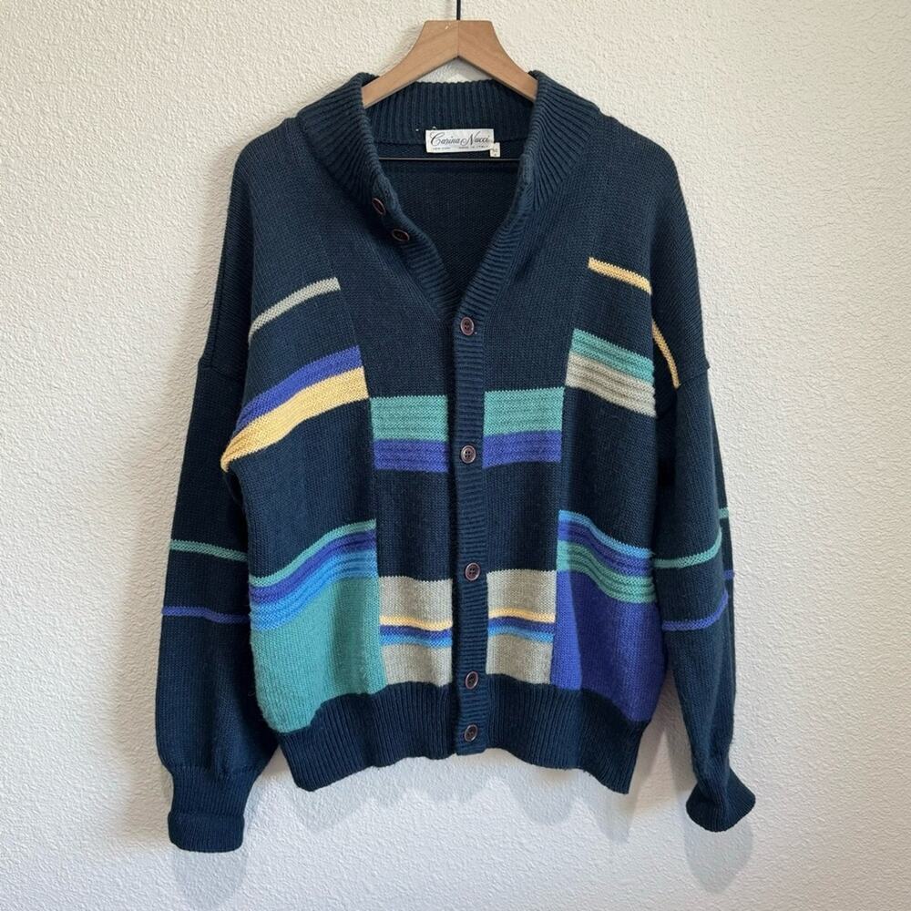 VTG Carina Nucci Womens Cardigan Alpaca Wool Patchwork Grandpa Oversized Knit